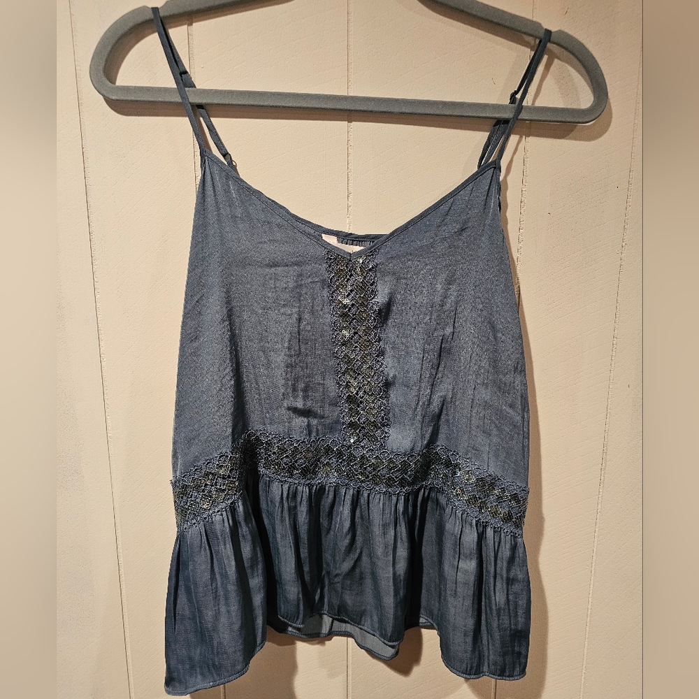 NWT LC Lauren Conrad Flowy Peplum Tank - Blue Large